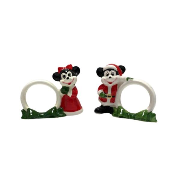 VTG WALT DISNEY Productions Christmas Napkin Rings Mickey & Minnie Mouse Japan - Picture 1 of 6